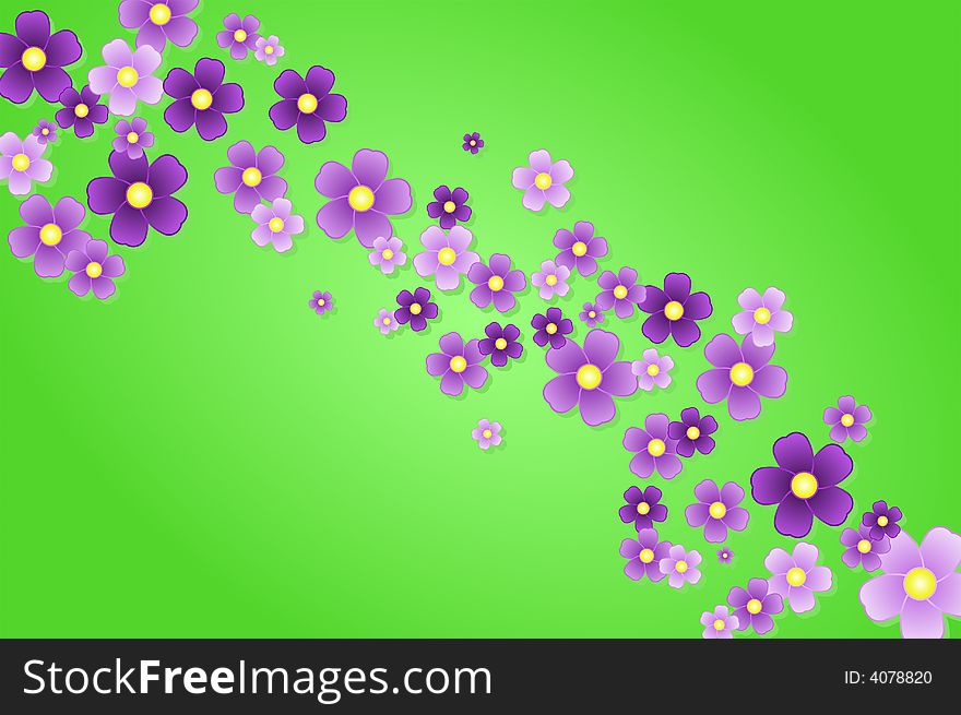 Vector illustration of flowers over green background