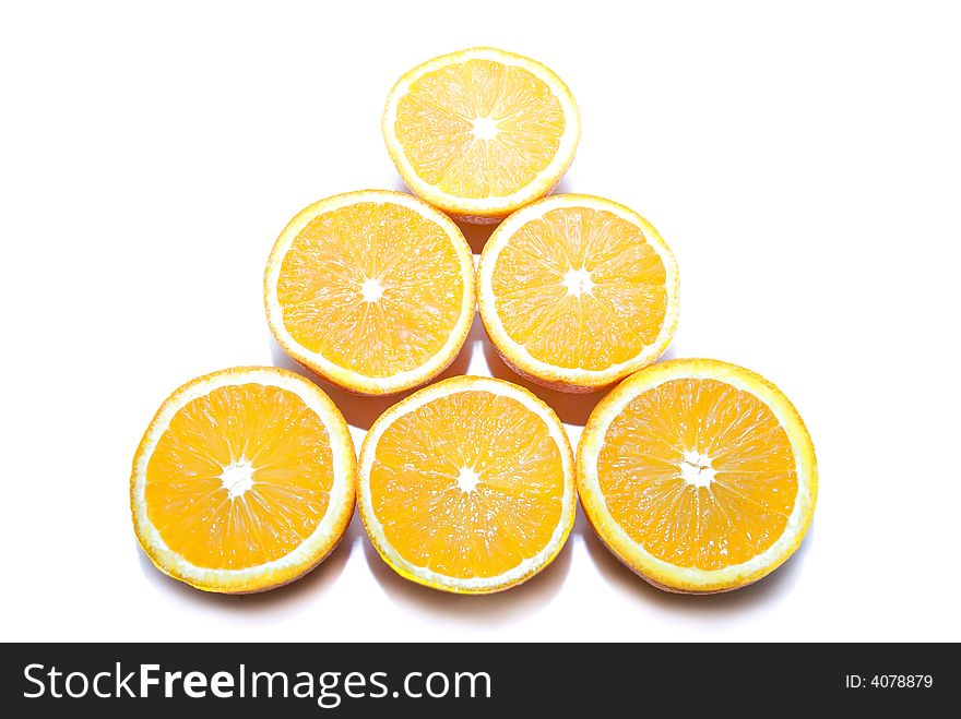 Citrus fruit oranges pyramid isolated over white