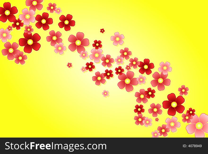 Vector illustration of flowers over yellow background