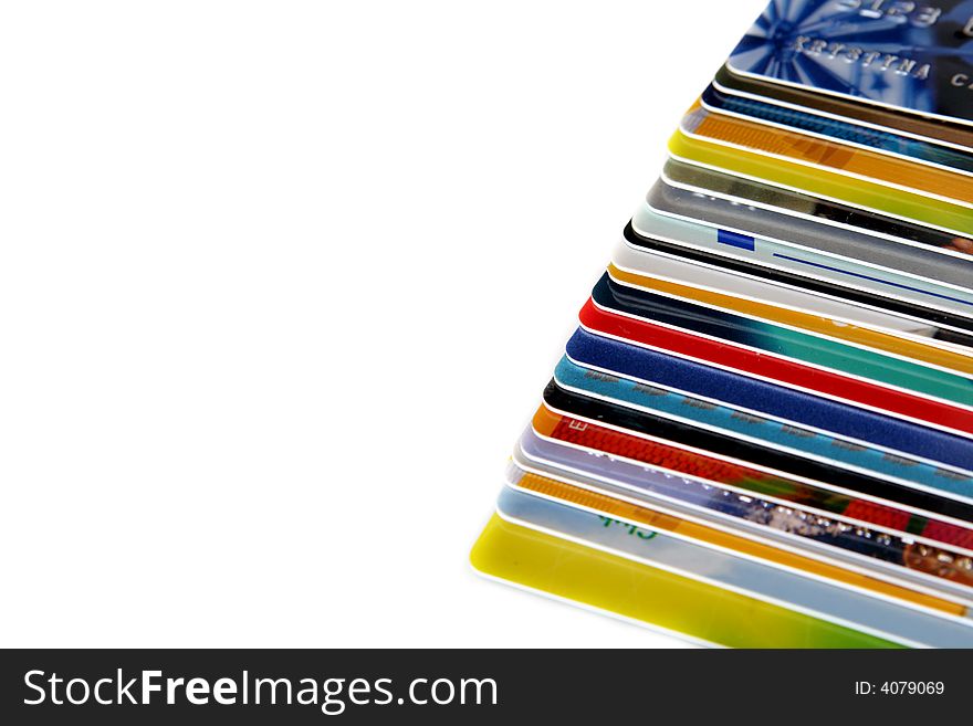 Colorful credit card on a light background. Colorful credit card on a light background