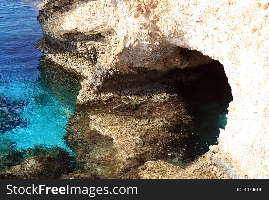 Sea cave,beautiful color of the sea