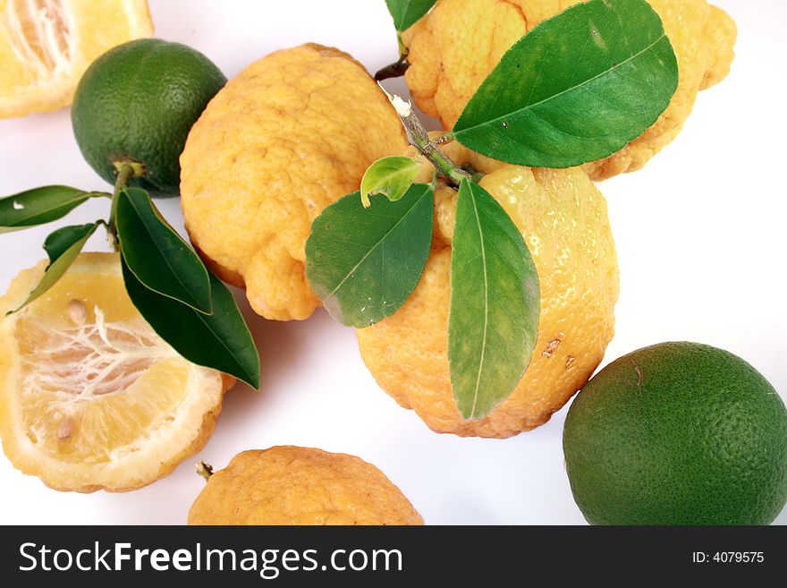 Collection of lemons on isolated background
