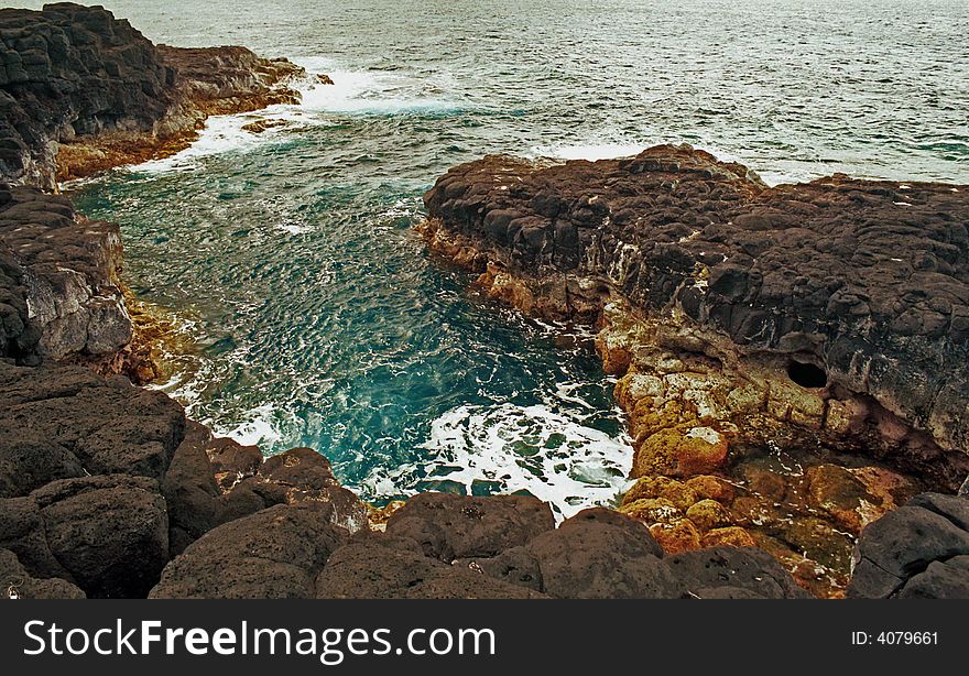 Kauai Coatal Black Lava Rock Pool