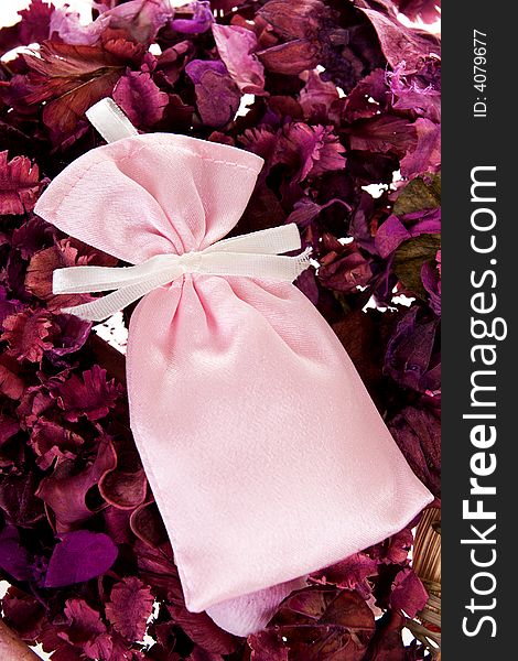 Gift bag on a creative pink background