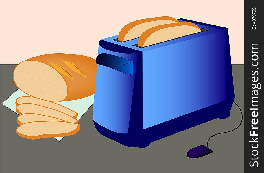 Blue toaster with bread illustration. Blue toaster with bread illustration