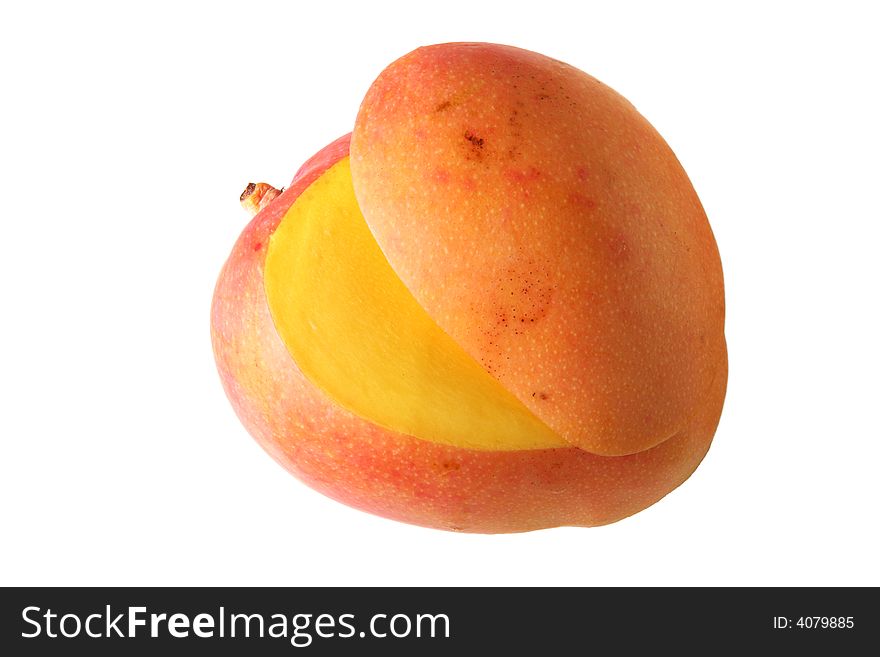 Mango with a slice in white background