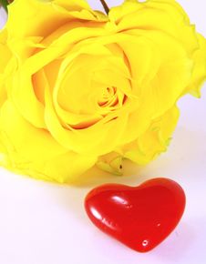 Yellow Rose And Heart Royalty Free Stock Photos