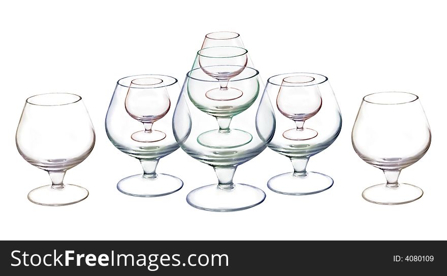 Empty wine glasses on white background