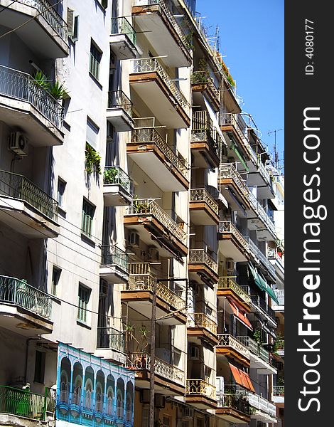 Houses with balconies in Thessaloniki, Greece