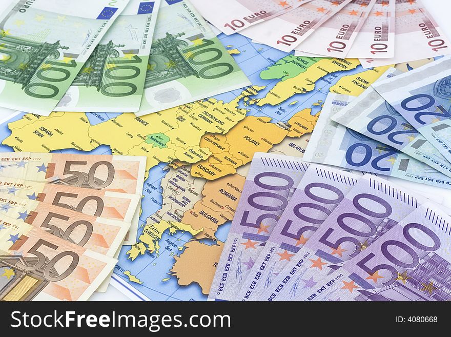 Euros at map of europe