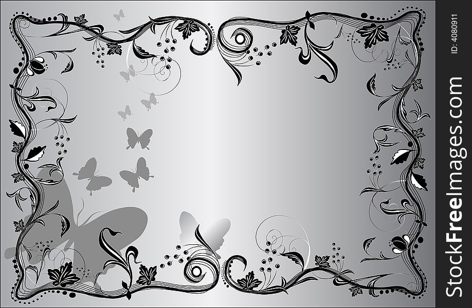 Black-white design ornament with butterfly