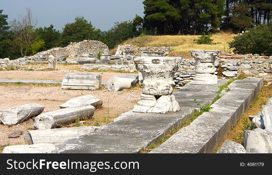Ancient columns in Philippi, Greece