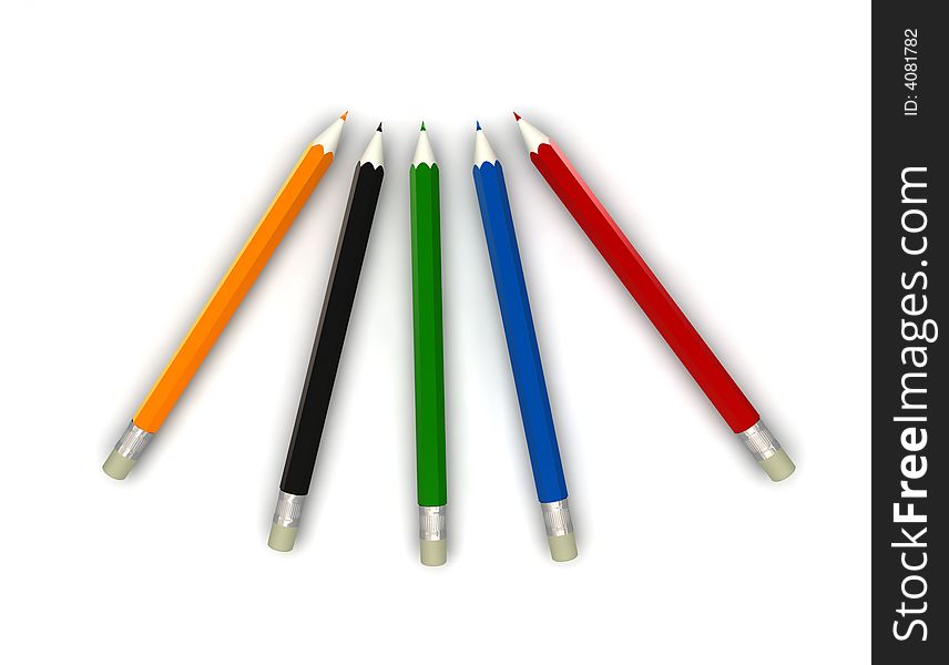 Coloured pencils - 3d render - isolated on white background