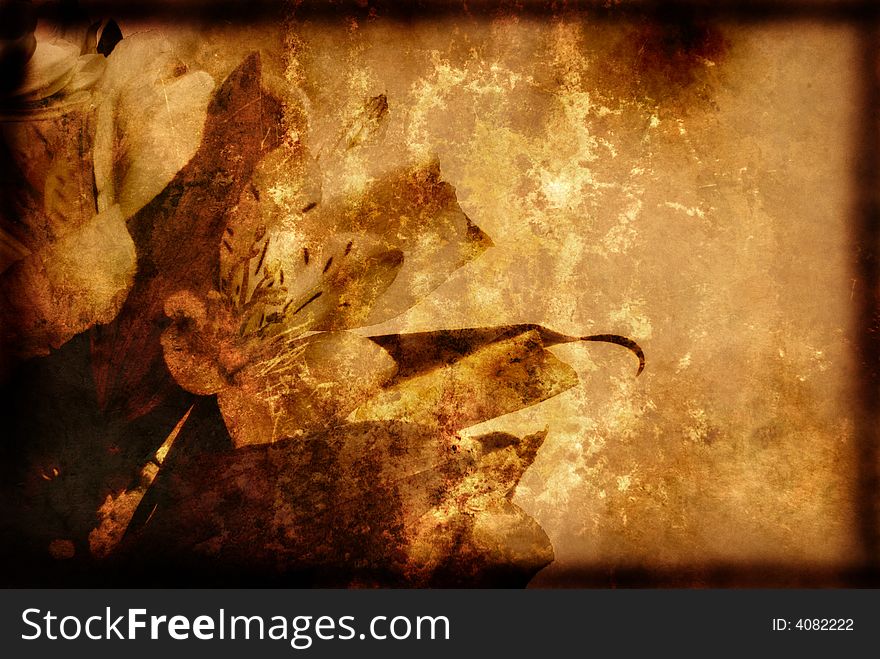 Grunge Style Background with Flowers, Warm Toned. Grunge Style Background with Flowers, Warm Toned