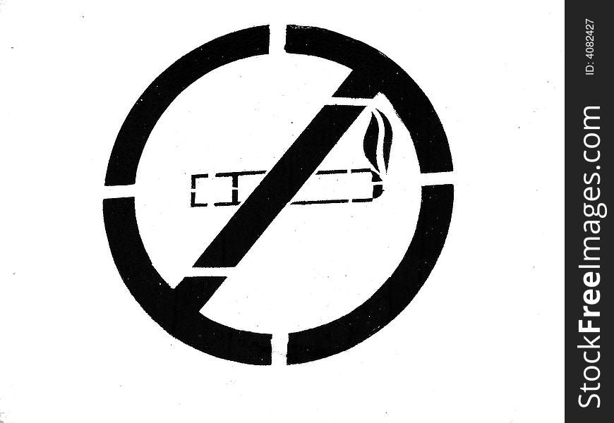 Painted sinage of No Smoking showing the no symbol over a smoking cigarette. Painted sinage of No Smoking showing the no symbol over a smoking cigarette.