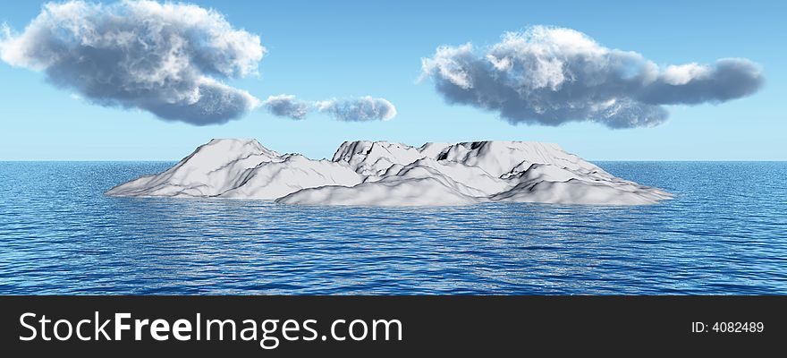 The big iceberg on  the open ocean - 3d landscape scene.