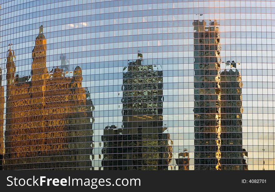Downtown buildings reflected