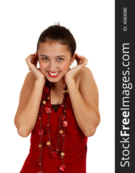 Playful cute girl on a white background