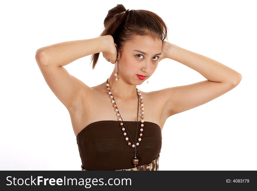 Woman having a severe headache holding her head in pain. Woman having a severe headache holding her head in pain