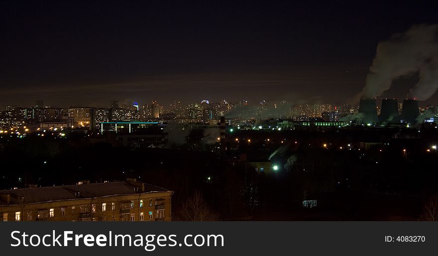 Lights of night Moscow from height