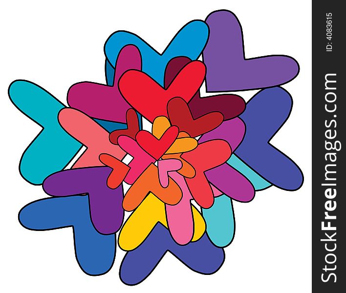 Illustration of assorted colorful heart shapes bursting out. Illustration of assorted colorful heart shapes bursting out