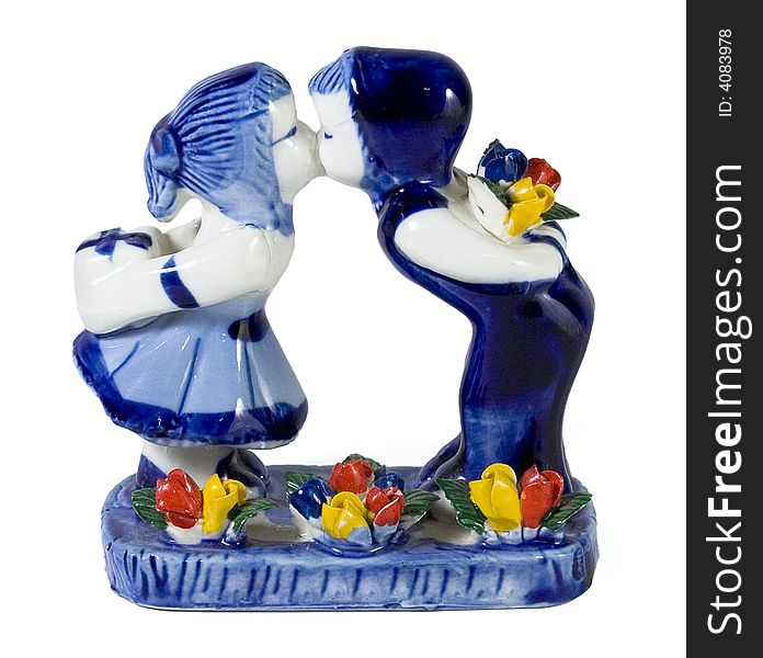 Kissing children from porcelain for decoration. Kissing children from porcelain for decoration