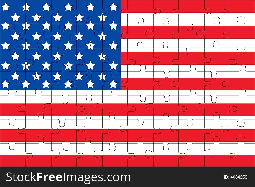 Illustration of flaf of USA, puzzle. Illustration of flaf of USA, puzzle