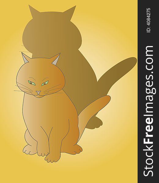 Vector image of cat brown colour on yellow background.