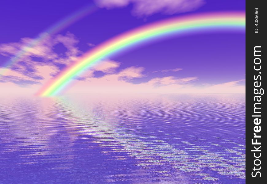 Beautiful seascape with rainbow. 3d image. Beautiful seascape with rainbow. 3d image