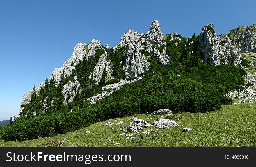 Rocky mountain of limestone in Bucegi (Carpathian Mountains, Romania)