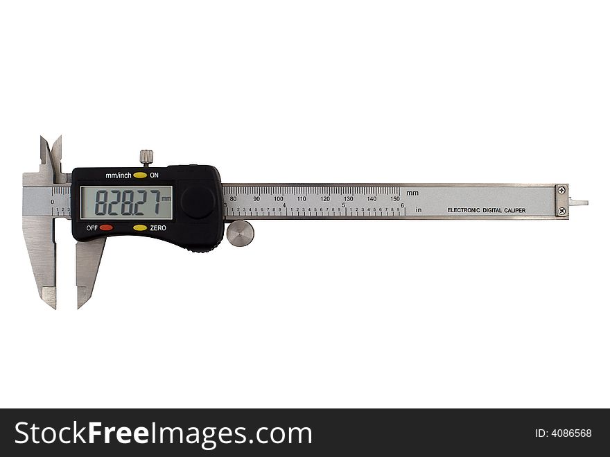 Electronic digital caliper or Vernier gauge isolated on white