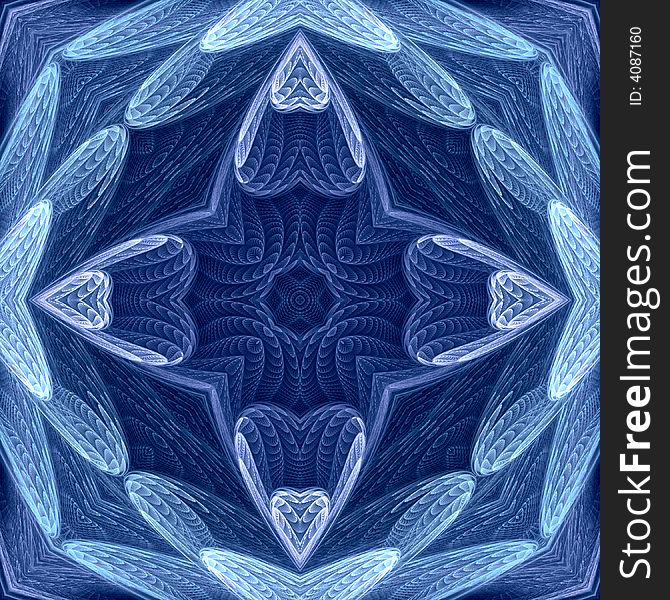 Abstract fractal image of a layered shell star in blues. Abstract fractal image of a layered shell star in blues