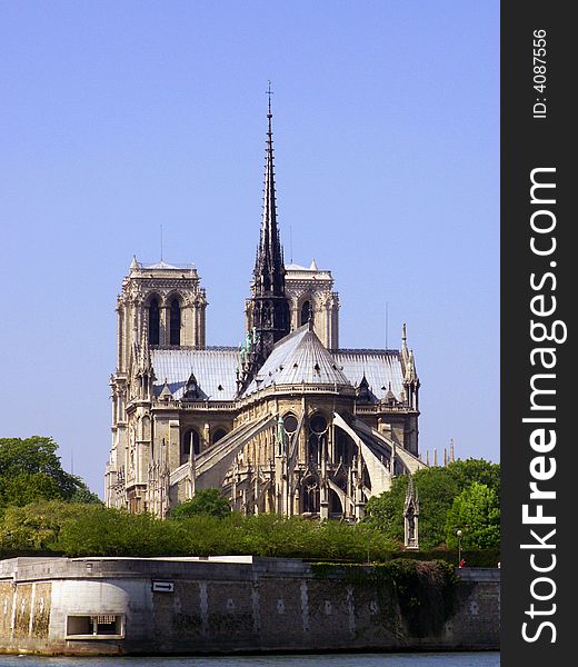Back of Notre Dame Cathedral taken from the Seine River