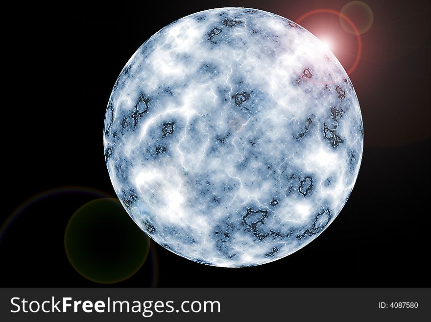 Graphic rendering of a blue planet in space