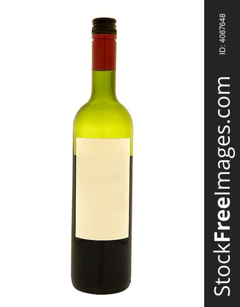 Wine bottle with blank lable. Taken on a clean white background.