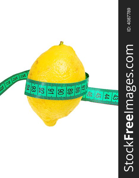 Fitness concept: Fresh lemon with a roulette on a white background