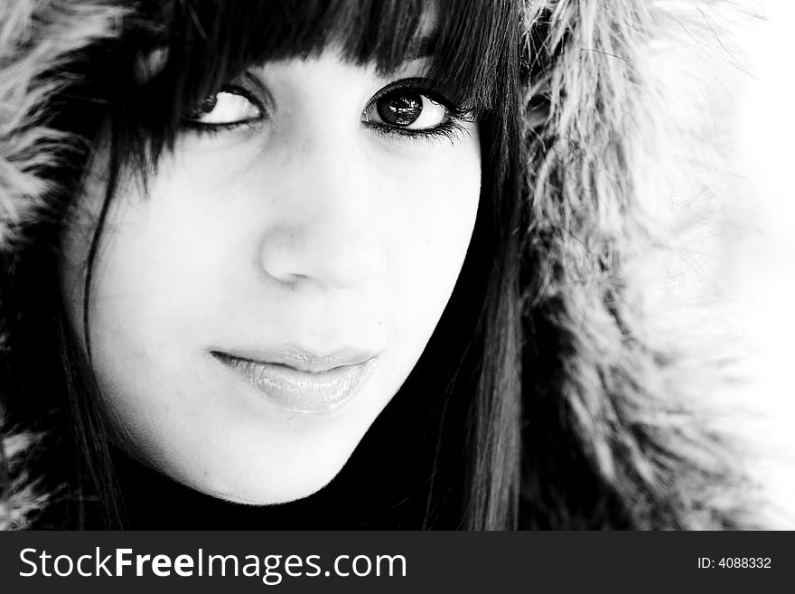 Beautiful woman portrait in black and white. Beautiful woman portrait in black and white