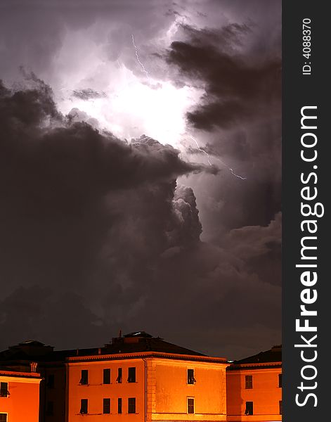 Picture of lightnings during a summer night in Genoa (Italy). Picture of lightnings during a summer night in Genoa (Italy)