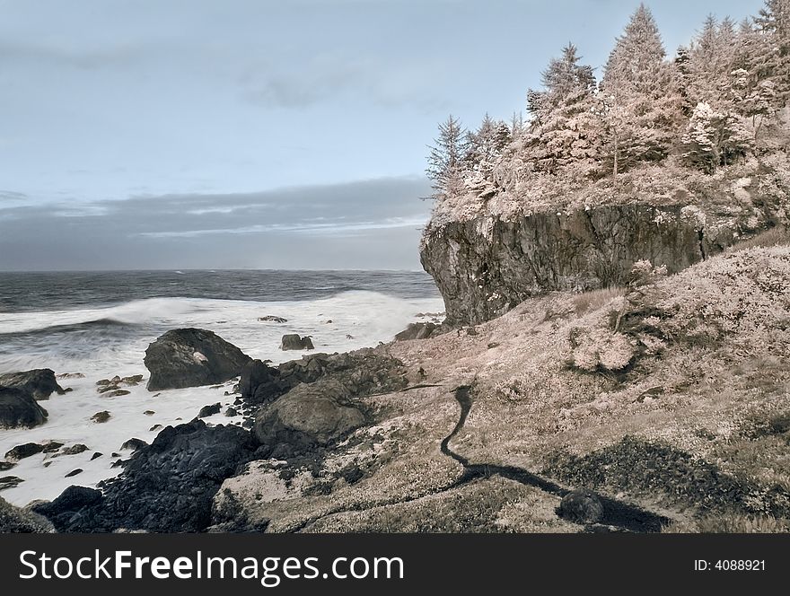 The stormy Northern California coast in infrared.