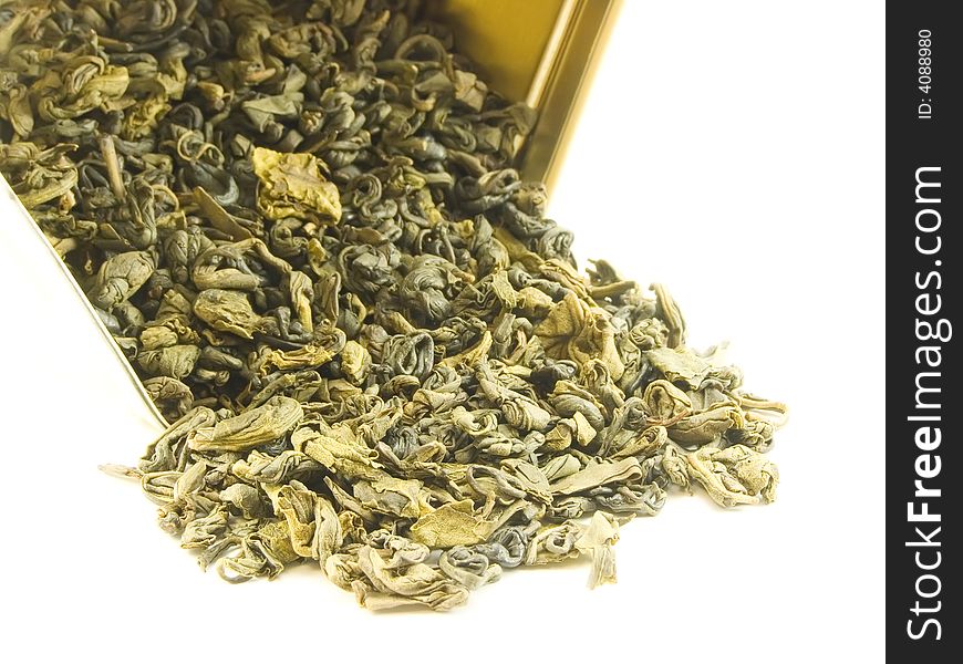 Dry green medical tea, antioxidant, canister. Dry green medical tea, antioxidant, canister