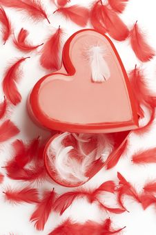 Heart Shaped Gift Box And Feathers Stock Images Heart Shaped Gift Box And Feathers Stock Images