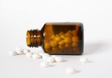 Open Bottle Of Prescription Medicine And  Pills Stock Photography