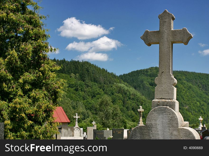 Photo of a cemetery in the hills somwhere in Czech Republic. Photo of a cemetery in the hills somwhere in Czech Republic