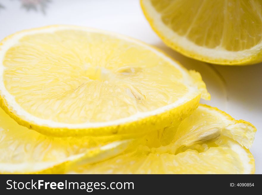 Macro Close-up Of Fresh Slices Of Lemon