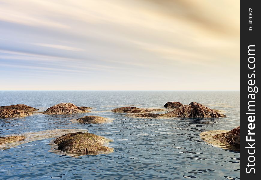 Large stones on a sea coast - 3d landscape