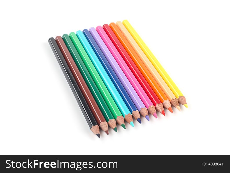 Colorful pencils on the white background