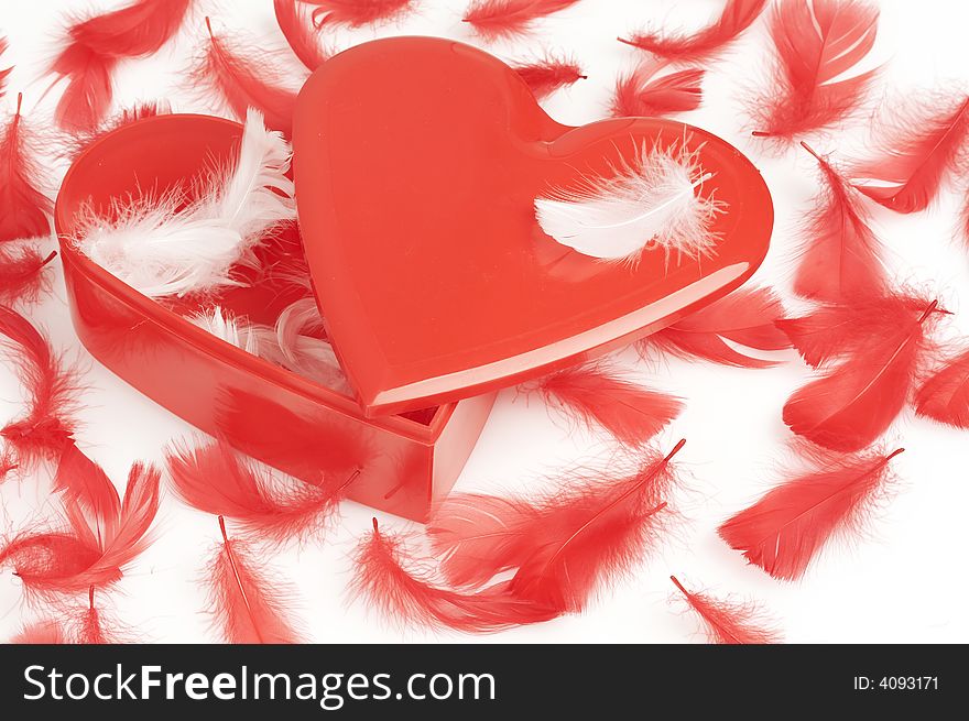 Heart shaped gift box and feathers, saint valentine's day gift