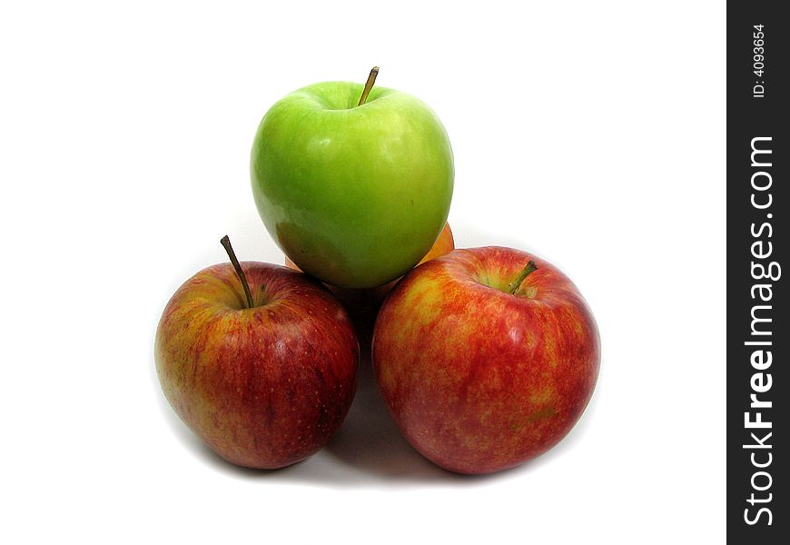 Three red apples and one green apple. Three red apples and one green apple.