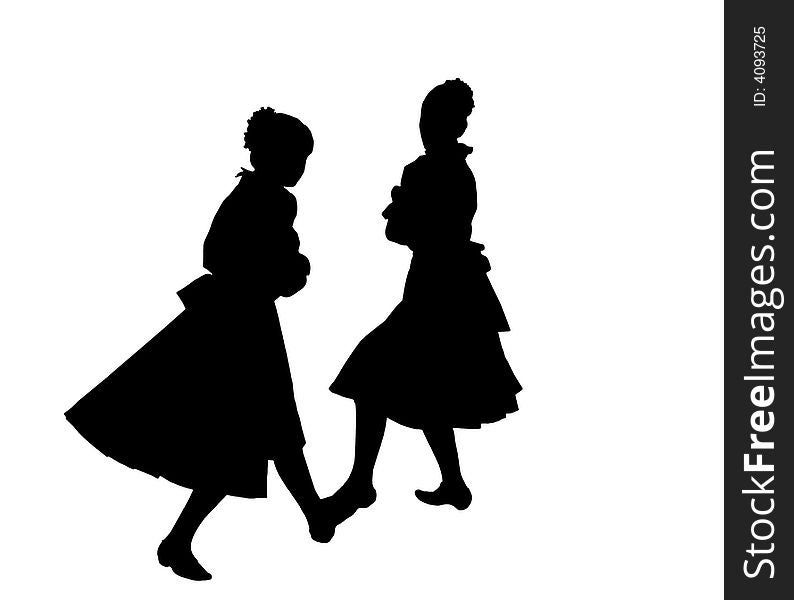 Black silhouettes of dancing girls on a white background. Illustration. Black silhouettes of dancing girls on a white background. Illustration.
