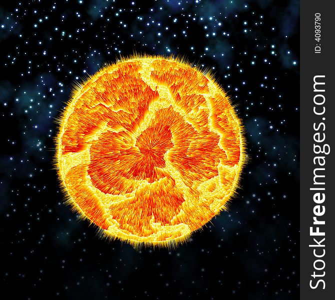 Illustration of a exploding planet on stars background. Illustration of a exploding planet on stars background